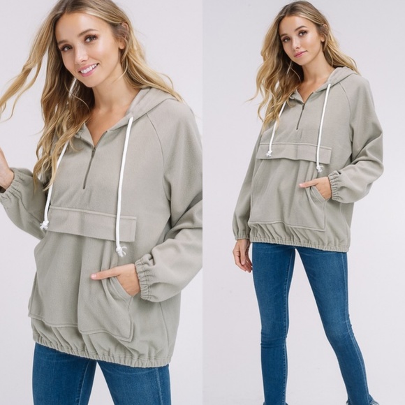 felicias Tops - NWT Olive Green Felt Quarter Zip Hoodie
